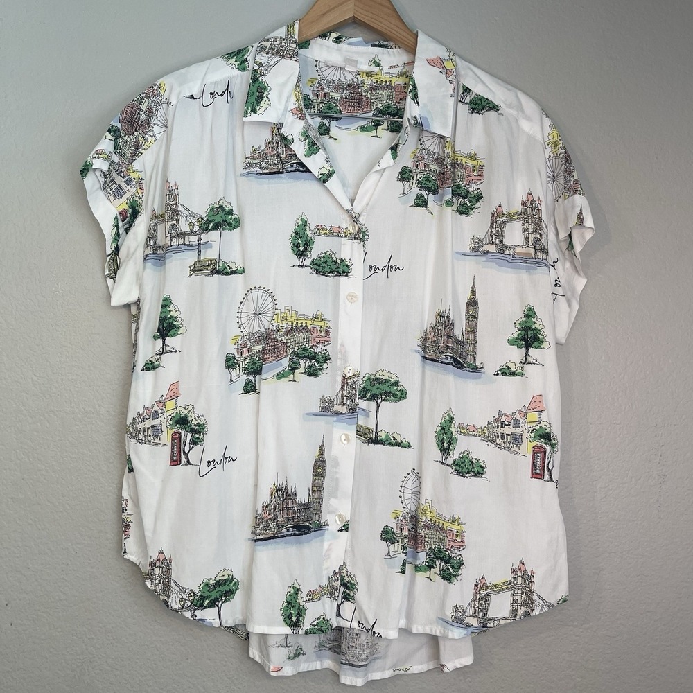 Jane and Delancy Womens Large London Print Short Sleeve Shirt 100% Rayon